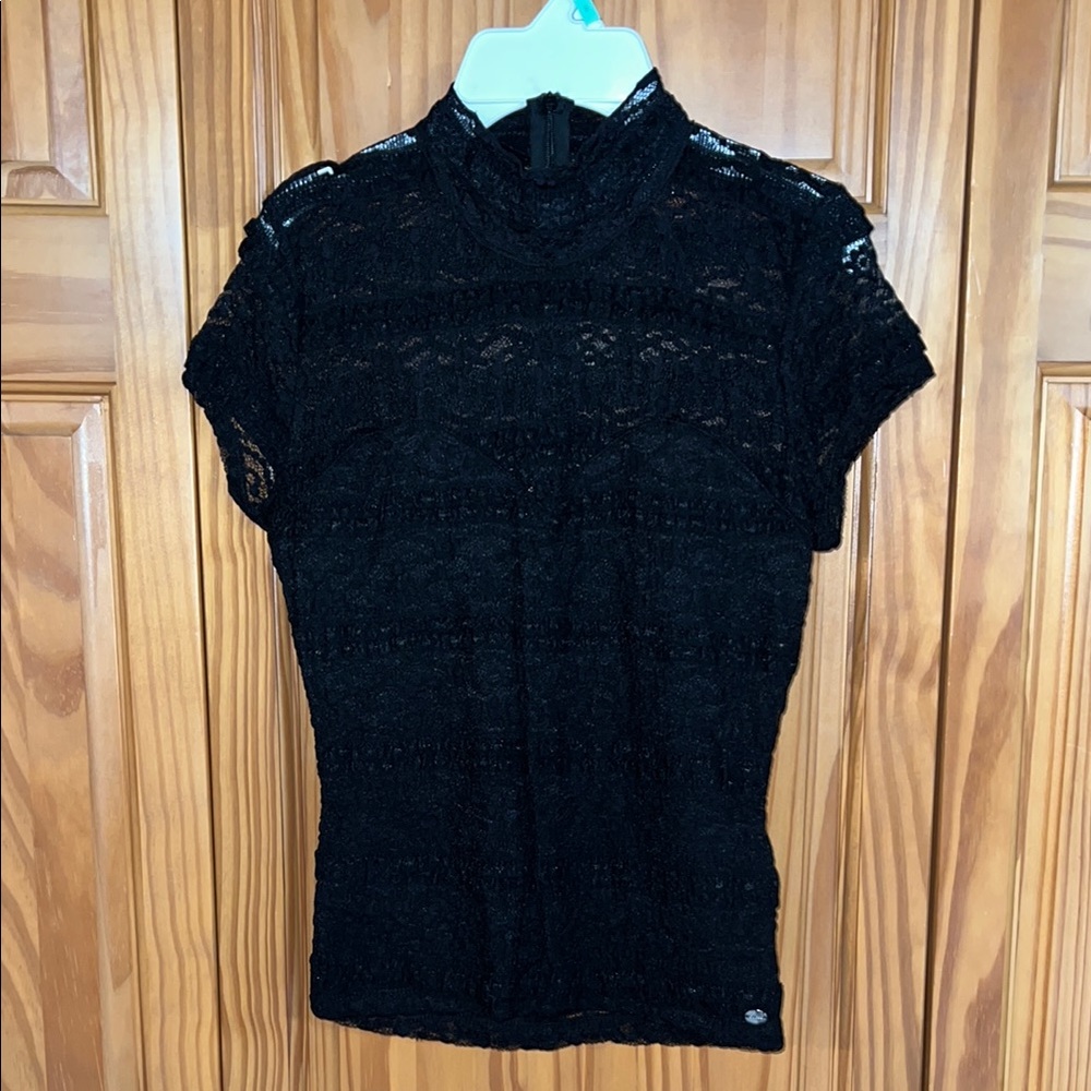 Guess Black Fitted Cap Sleeve Blouse
